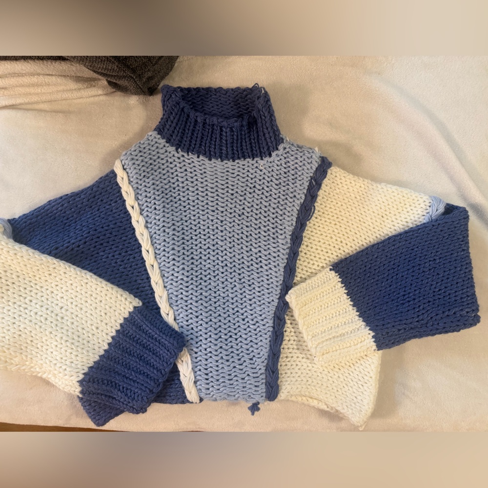 Altar'd State Navy and Cream Knit Sweater